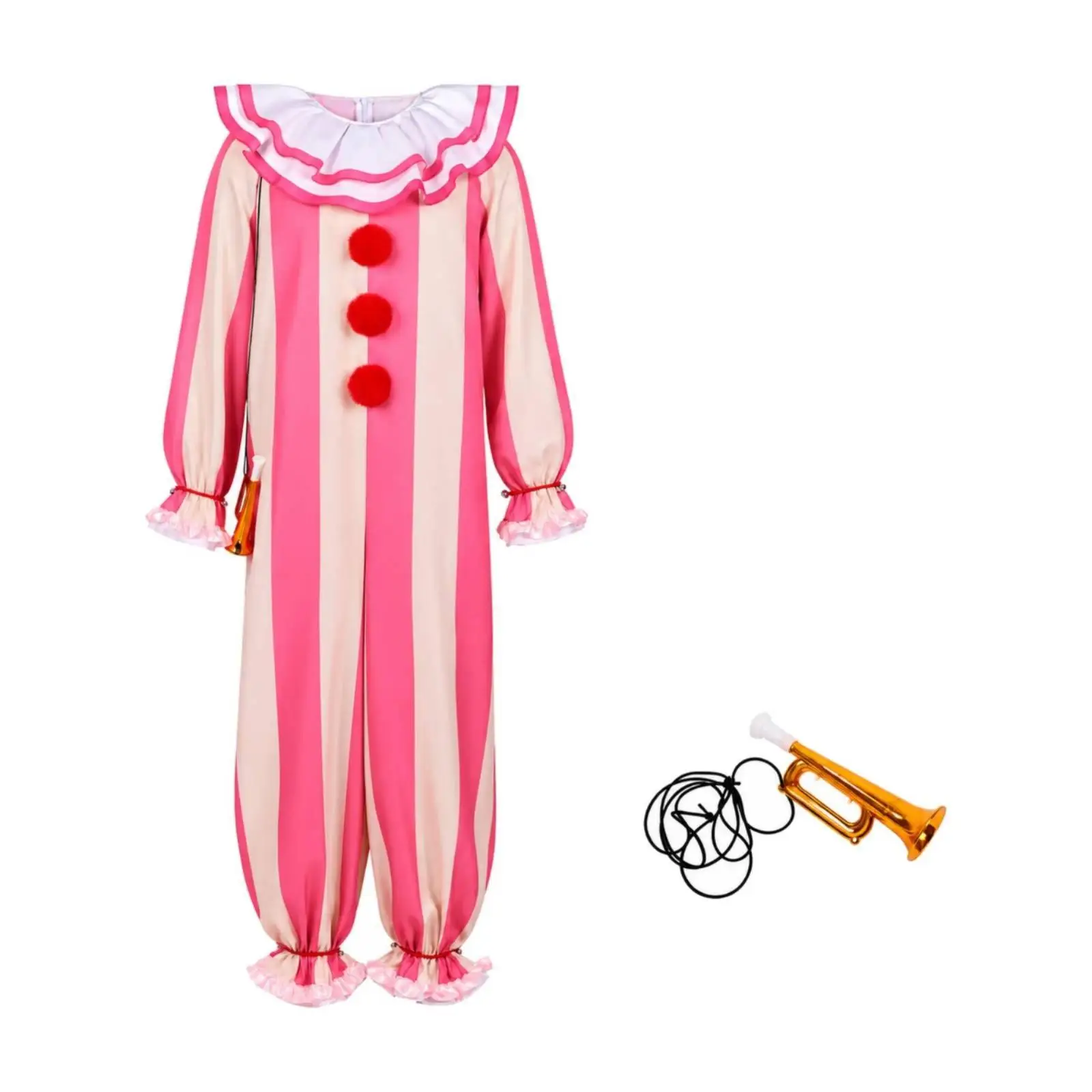 Playful Clown Jumpsuit with Ruffle Collar and Gathered Ankles for Carnival Procession Stage Performance Costume Set