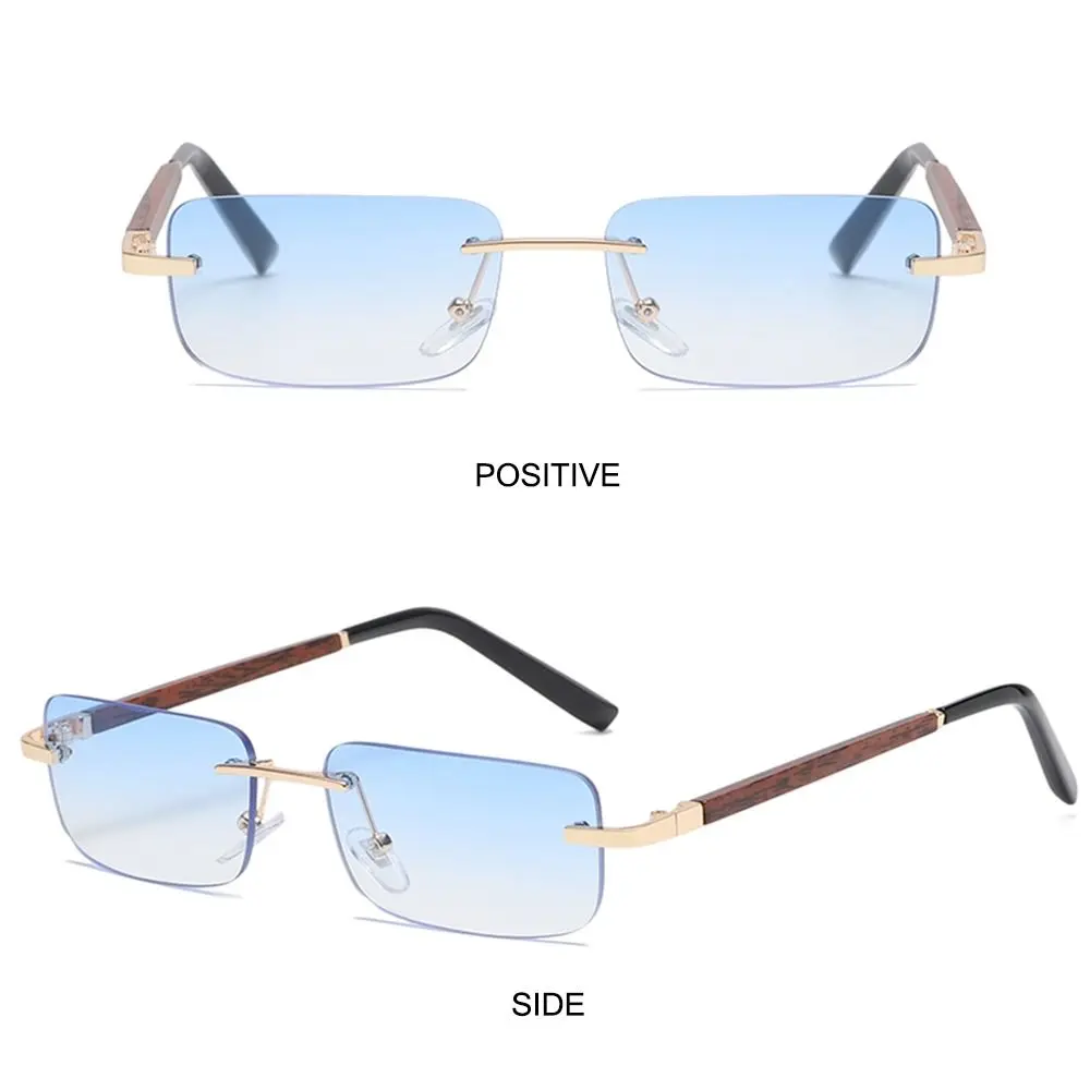 Trendy Rimless Wood Grain Leg Sunglasses Gradient Lens UV400 Protection Literary Sun Glasses Street Eyewear for Women