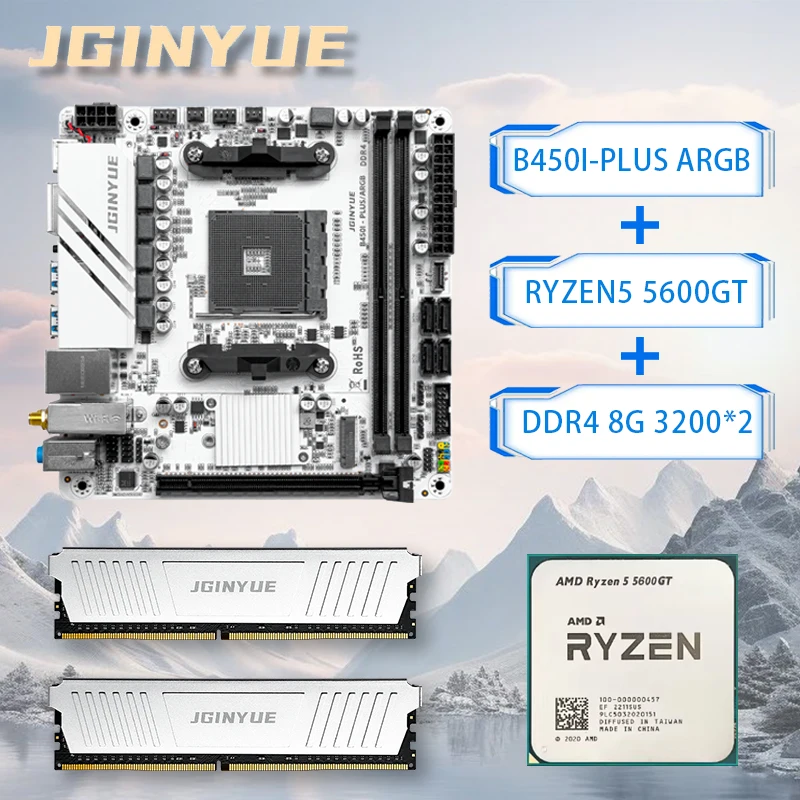 JGINYUE B450 AM4 Mini ITX Motherboard supports AMD Ryzen 2000-5000 series DDR4 RAM Desktop PC 5600GT Combo WIFI B450i PLUS ARGB