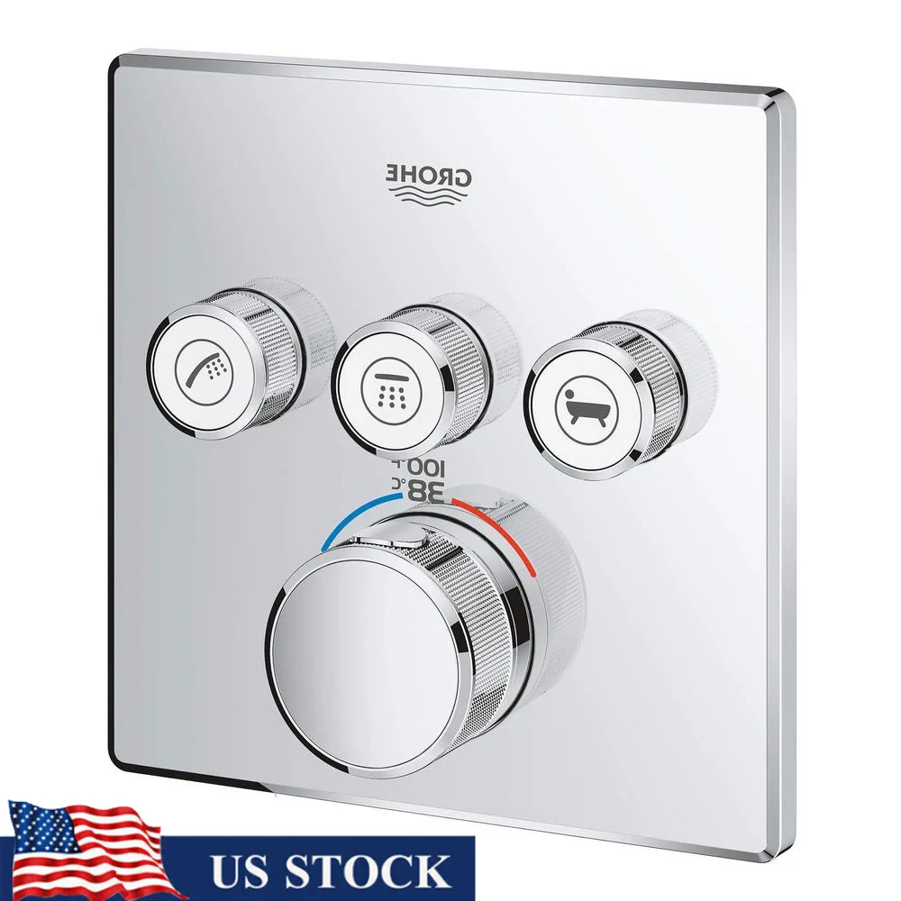 EcoJoy Volume Control Module with SafeStop Button StarLight Chrome Adjustable Metal Wall Escutcheon  QuickFix Flange Connections