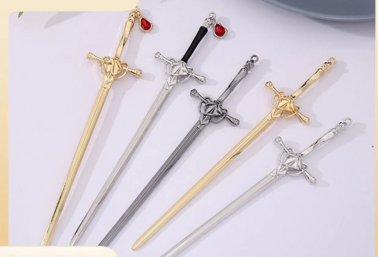

1PC Punk Metal Sword Hairpin Chinese Ruby Hair Sticks for Women DIY Hairstyle Design Tools Accessories Dropshipping Gift F2140