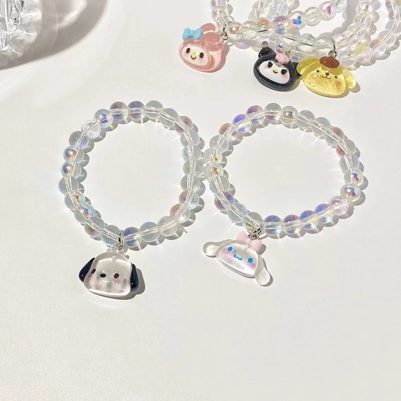 Fashion Women Jewelry Resin Cartoon Cinnamon Dog Kuromi Pendant Colorful Bead Bracelet