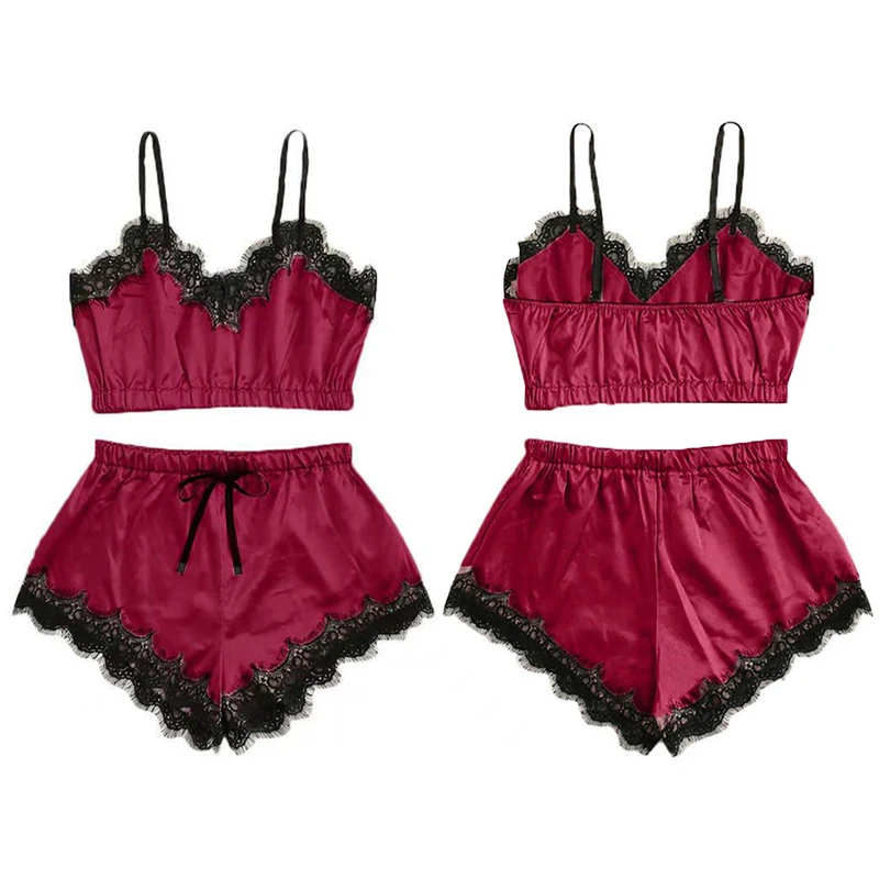 

1 Set Sexy Three-Piece Strapless Lace Nightgown Set For Women, Lace Lingerie Camisole Alluring Sleepwear Intimates Apparel Wear