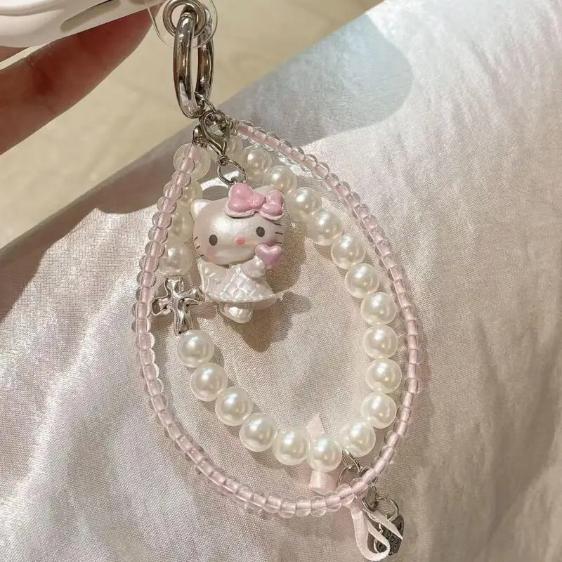 

Sanrio Hello Kitty мультяшный хрустальный жемчуг мобильный кулон милый и модный бант из бисера украшение подарок на день рождения для девочек