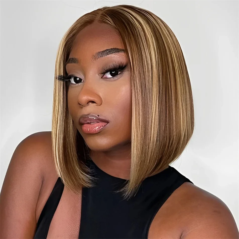 

Highlight Bob Wig Human Hair Wigs Brazilian 4/27 Ombre Straight 13x4 Lace Frontal Wig Colored Honey Blonde Pre Plucked Lace