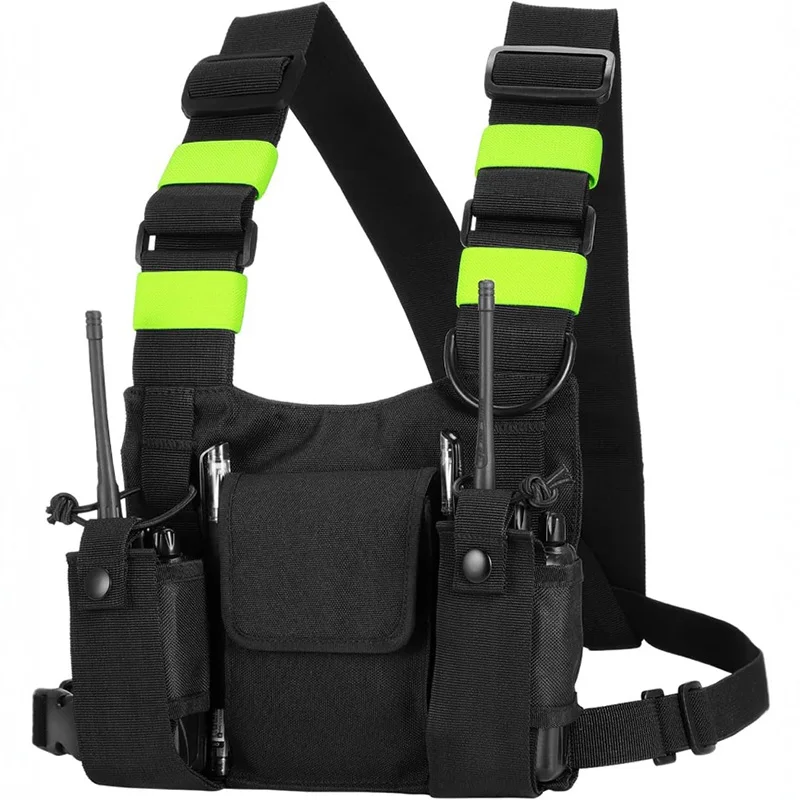Chaleco táctico de pecho para hombre con bolsa delantera y funda para radioaficionados, estilo Hip Hop, para Wouxun Baofeng UV-5R UV-82 bf-888S