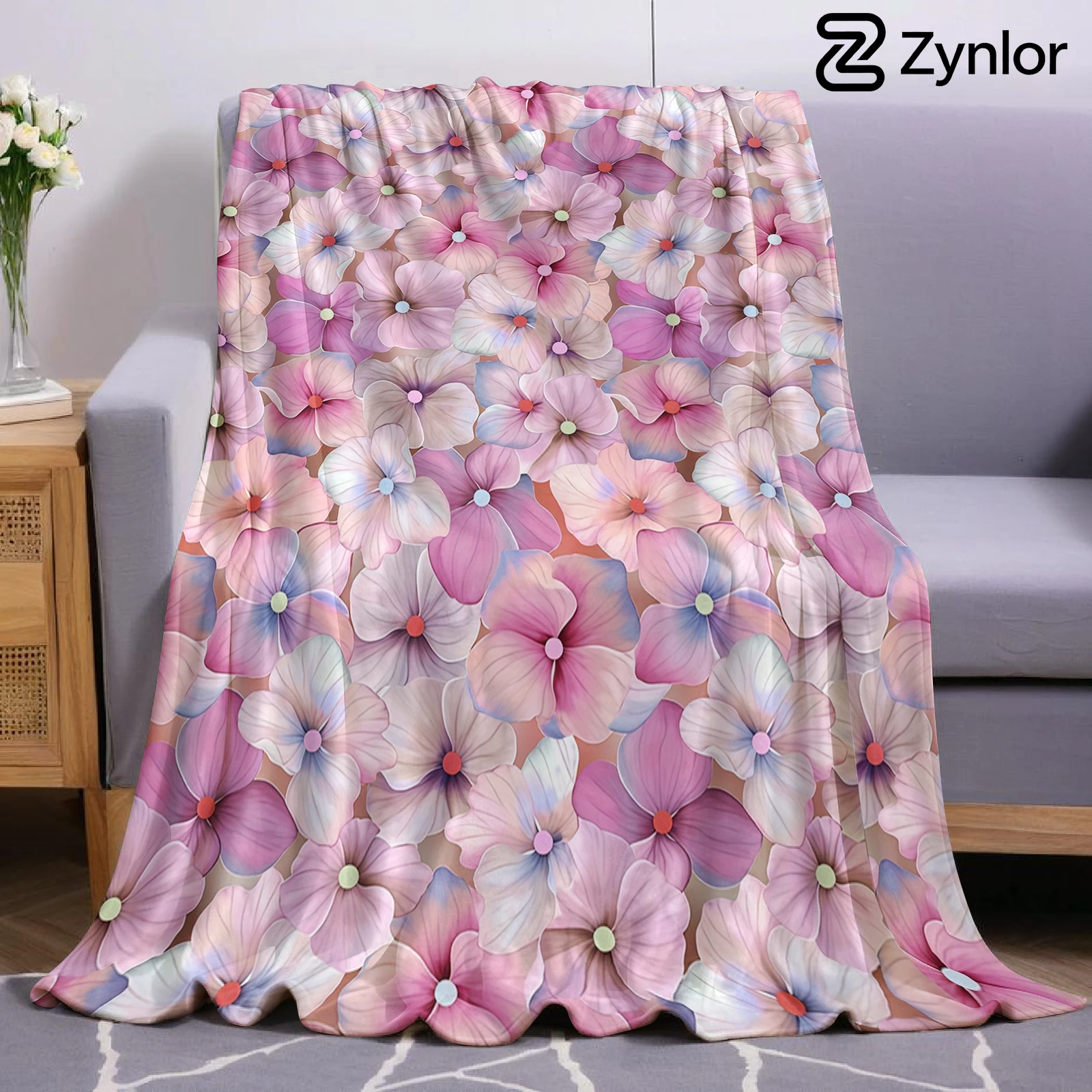 Pink Hydrangea Lightweight Microfiber Soft Christmas Fleece Blanket Warm Cozy Throw for Bed Sofa Office Travel All Season