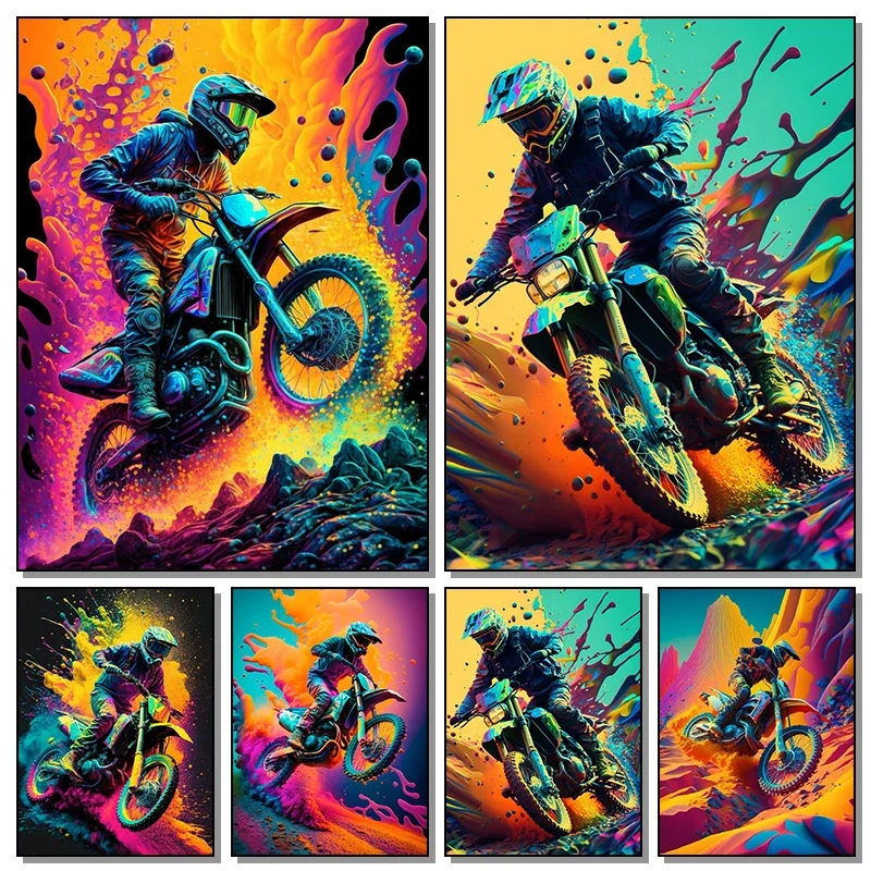 Dirt Bike Ride Sport Poster Prints Cool Motocross Colorful Motorcycle Canvas Painting Wall Art Boys Room Home Decor Rider Gift