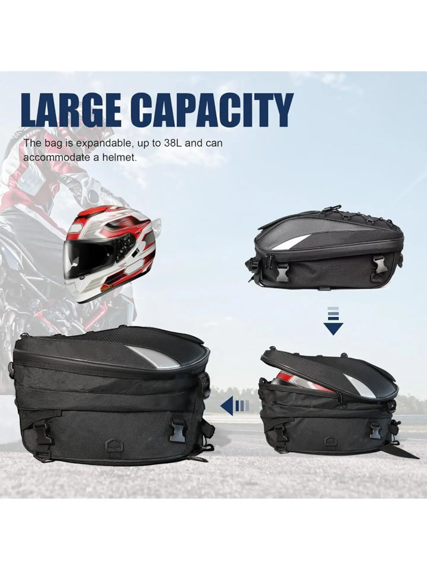 Waterproof Large Capacity Motorbike Helmet Backpack Multi-Purpose Rear Tail Storage Bag Motorcycle Travel Riding Luggage