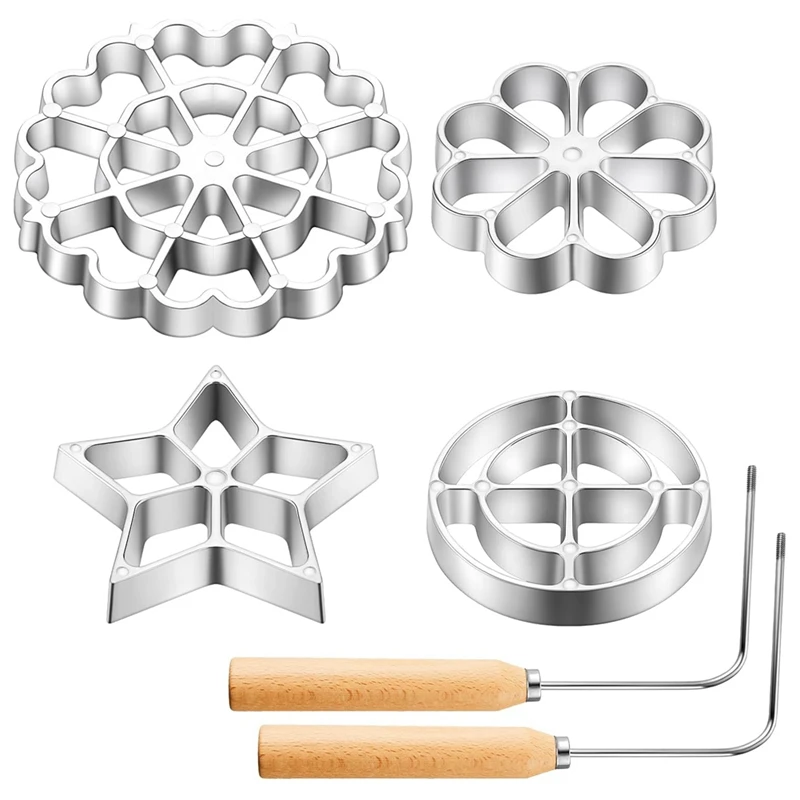 Rosette Iron Molds Set Cookie Cutters Aluminum Alloy Waffle Molds Bunuelos Mold With Handle 6Pcs