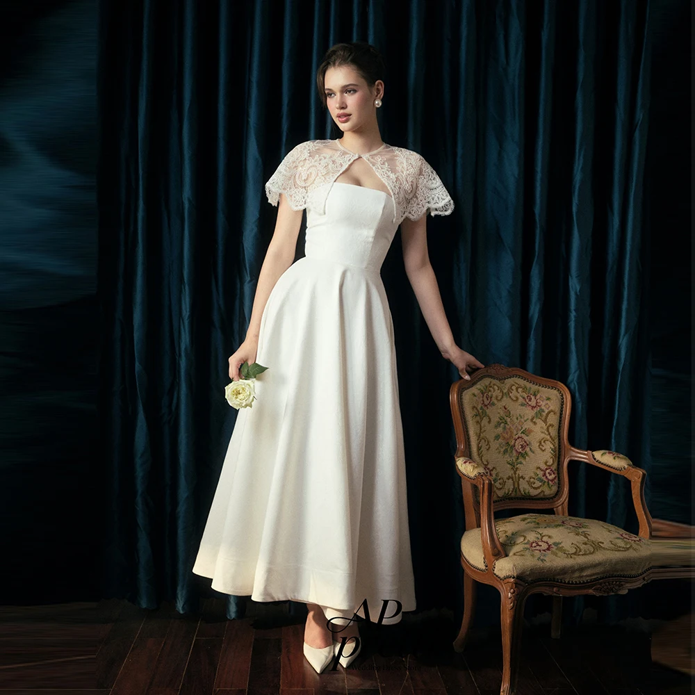 AP pretti Classic Soft Satin Wedding Dress For Women Strapless Sleeveless Customized Tea-Length Bridal Gown Vestidos De Novia