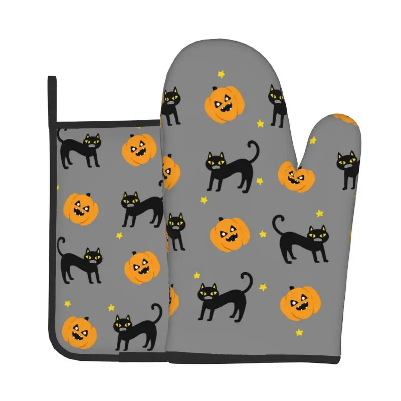 

Перчатки и варежки для духовки в виде тыквы и кота на Хэллоуин, термостойкие праздничные декоративные перчатки для духовки, многоразовые для выпечки, барбекю, приготовления пищи
