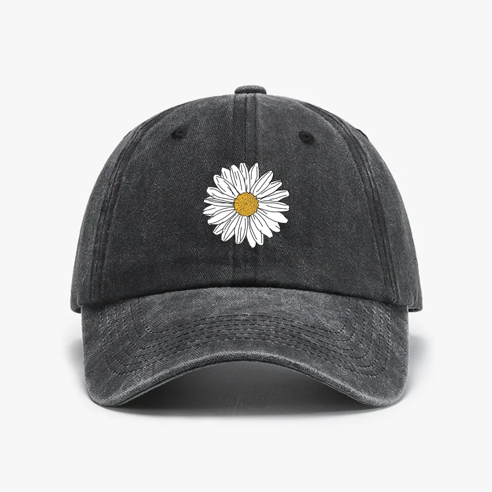 

New Daisy Print Baseball Cap Adjustable Hat Retro Distressed Washed Outdoor Golf Fishing Gift Street Style Caps Fashion