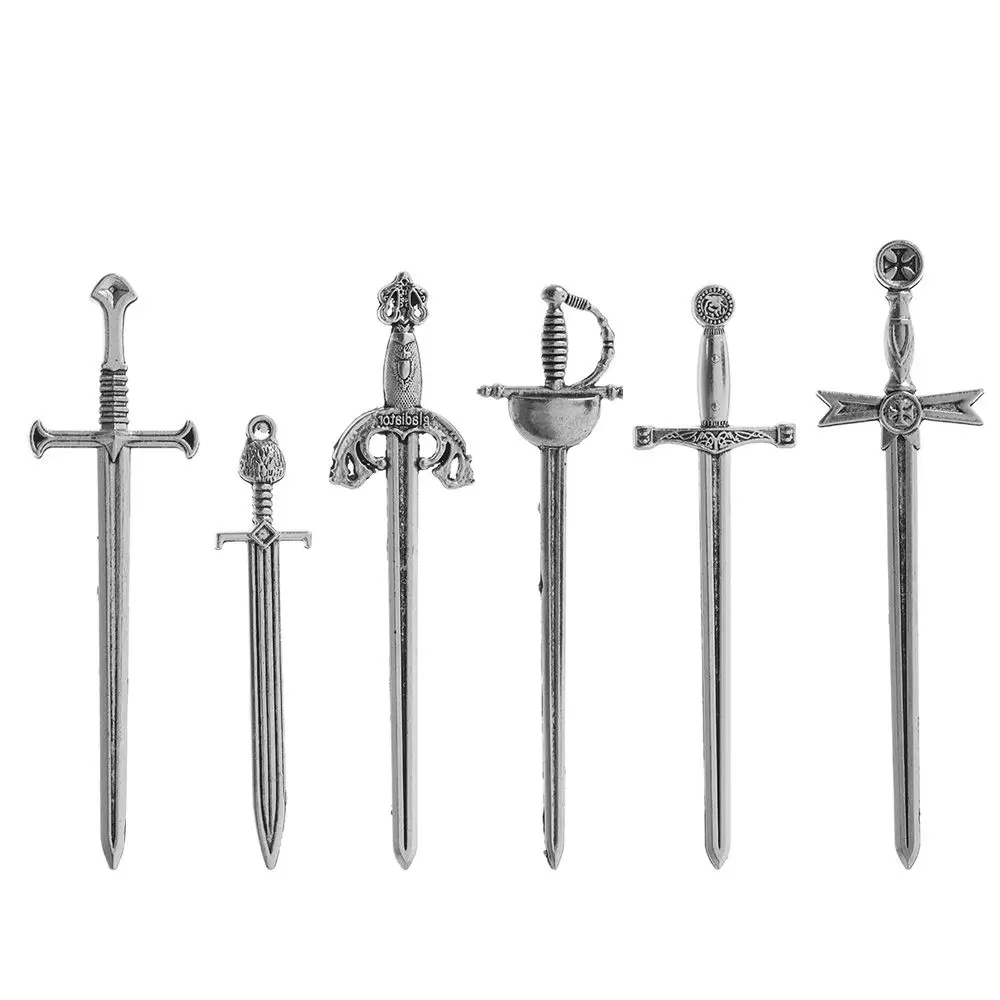 6Pcs DIY Craft Supplies Jewelry Making Antique Swords Knife Bookmark Charms Silver Swords Knife Bookmark