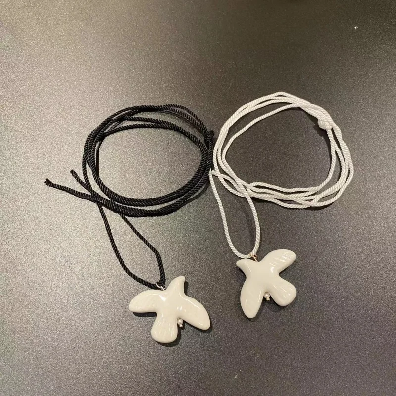 Y2K السيراميك الطيور عالية الجودة الأبيض حمامة السلام قلادة مجوهرات للنساء الحد الأدنى مجوهرات اكسسوارات #2