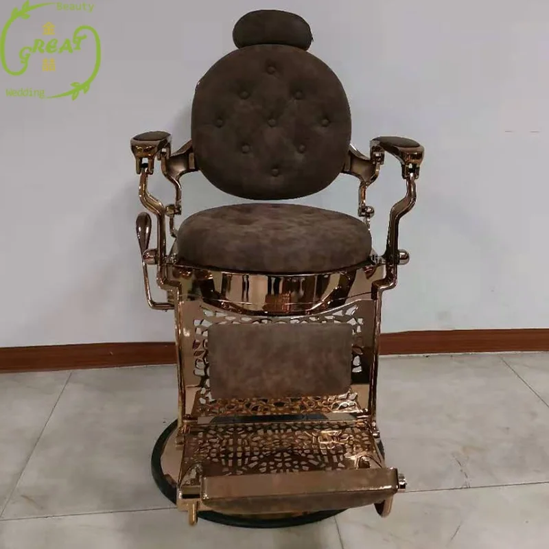 Outlet Brown Antique Round Base Hair Styling Salon Hy7005 Male Liquidation Used Red Woman Haircut Backrest Customer Barber Chair