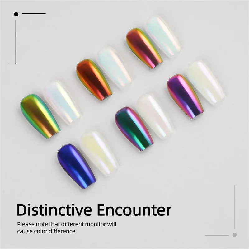 FSIXCL 6 Colors Set Chrome Nail Powder Iridescent Aurora Effect Rubbing Pearl White Pigment Dust Shiny Nail Art Decoration