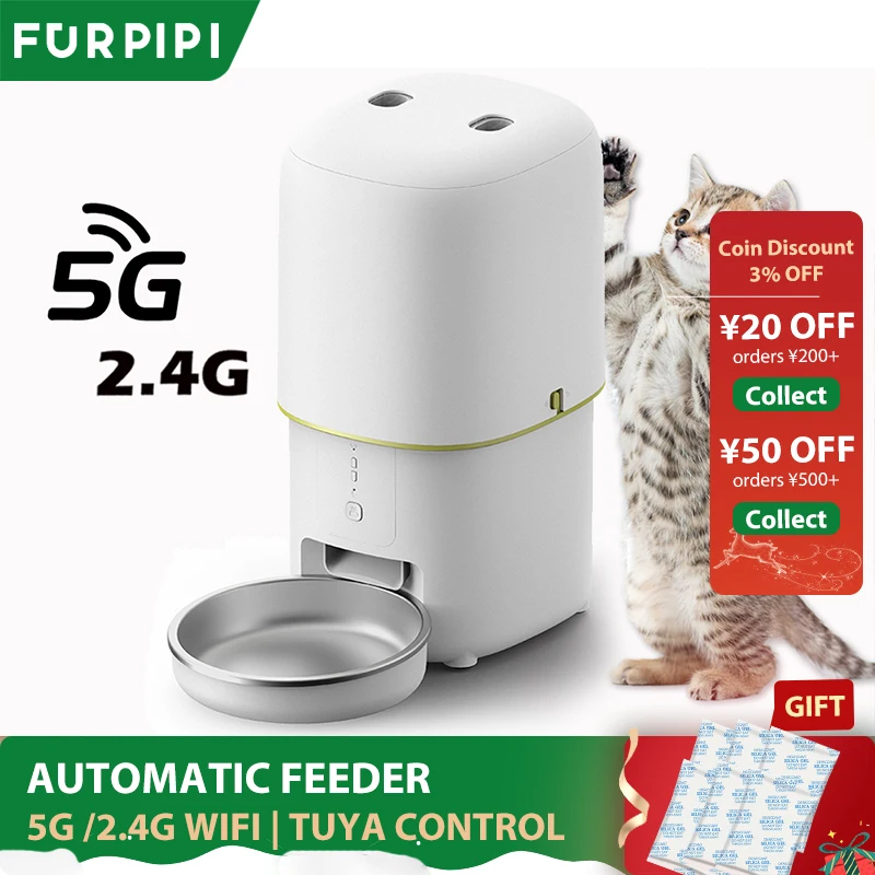 

Automatic Cat Feeders 5G WiFi 4L Smart Tuya APP Control Furpipi Pet Feeder for Remote Feeding Automatic Cat Dog Food Dispenser