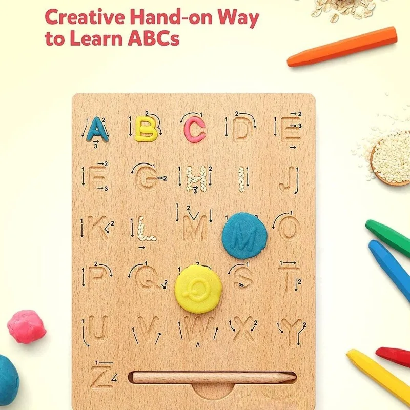 Wooden Alphabet Tracing Board,Wood Letter Practicing Board,Double-Sided Boards for Toddlers and Preschool Gifts for Kids
