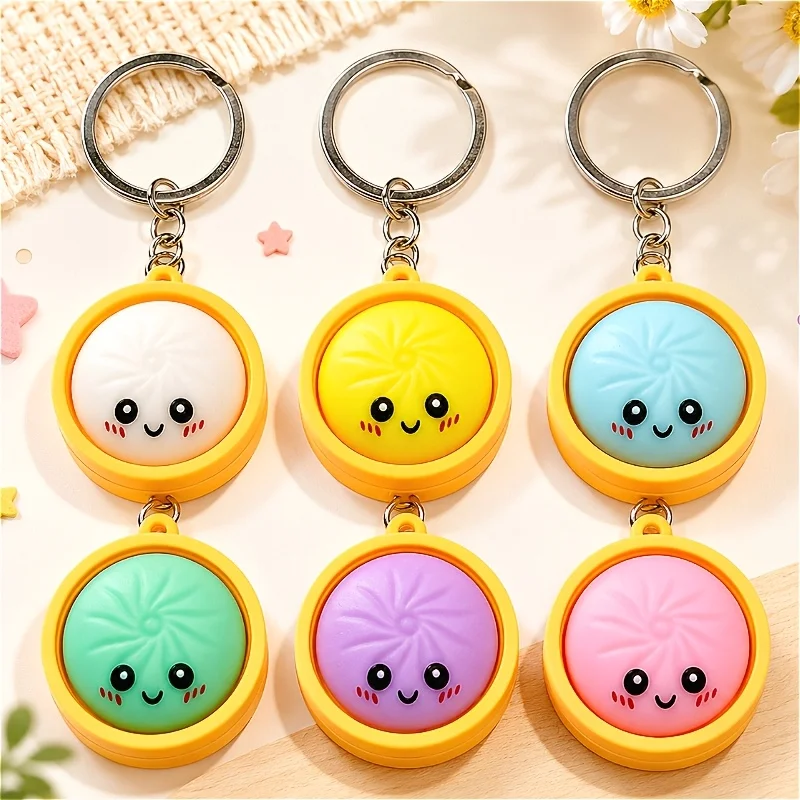 10pcs Cute Steamed Bun Dumpling Keychain Set with Steamer, Classroom Reward, Suitable for Students Gifts, Birthday Party Gifts