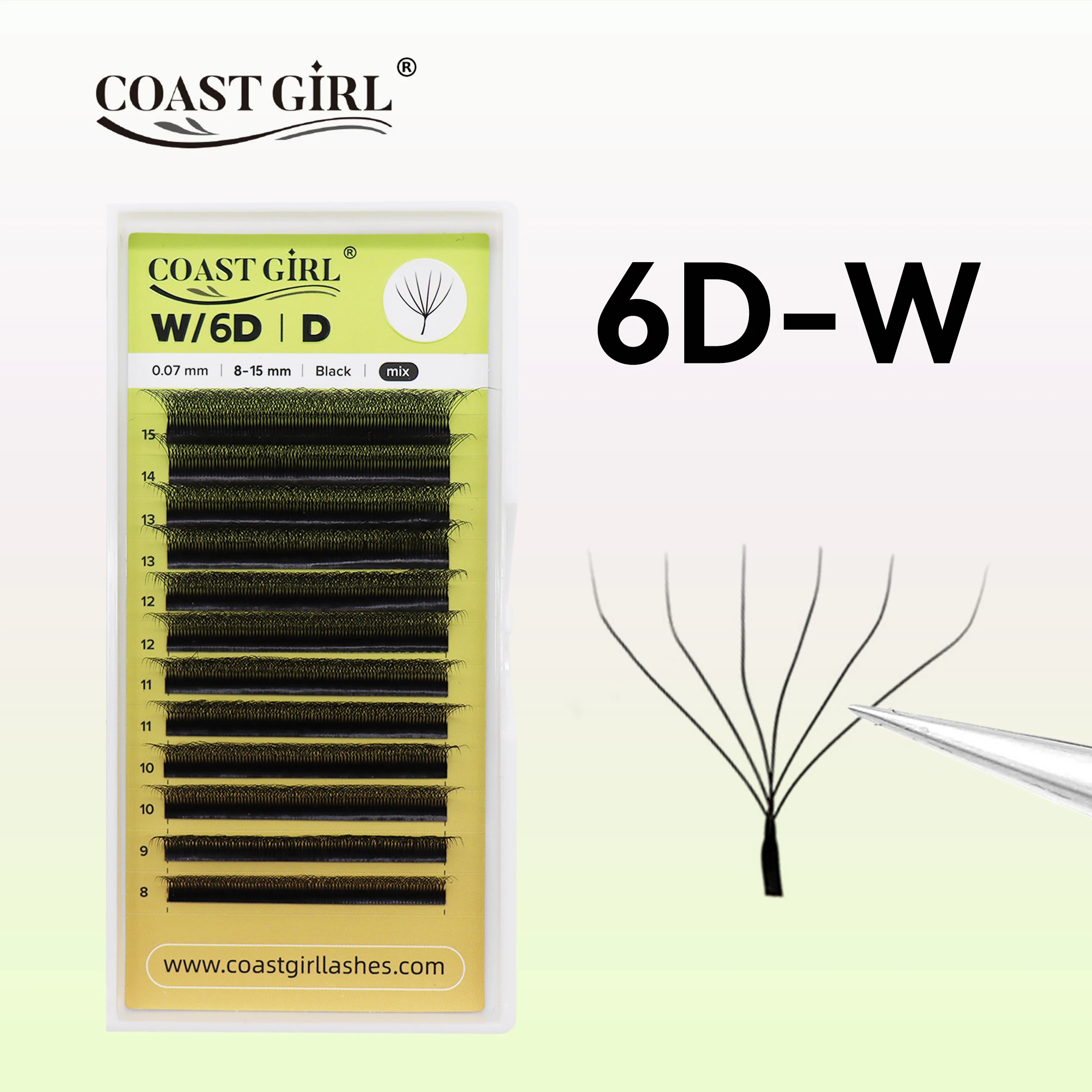 COAST GIRL 6DW Shape Eyelashes Extensions 0.07mm C/D Curl 8-15mm 6D Natural Soft Handmade Premade Fans Faux Mink False Eyelashes