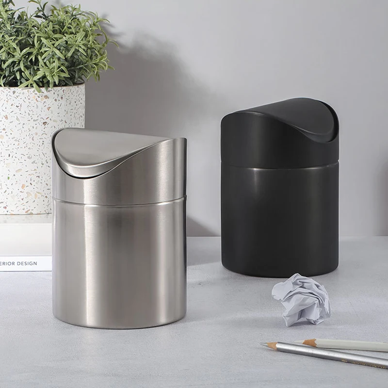 

304 Stainless Steel Desktop Trash Can - Creative Flip - Top Lid, Mini Size for Bedroom & Home Use Desktop Recycling Bin - Flip