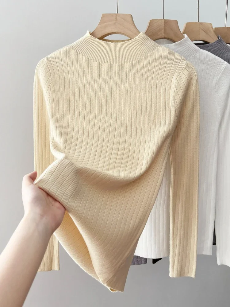 Turtleneck Solid Color Knit Women Pullover 2026 Autumn Winter Slim Fit Elegant Women Sweater Base Layer Top Inner Wear