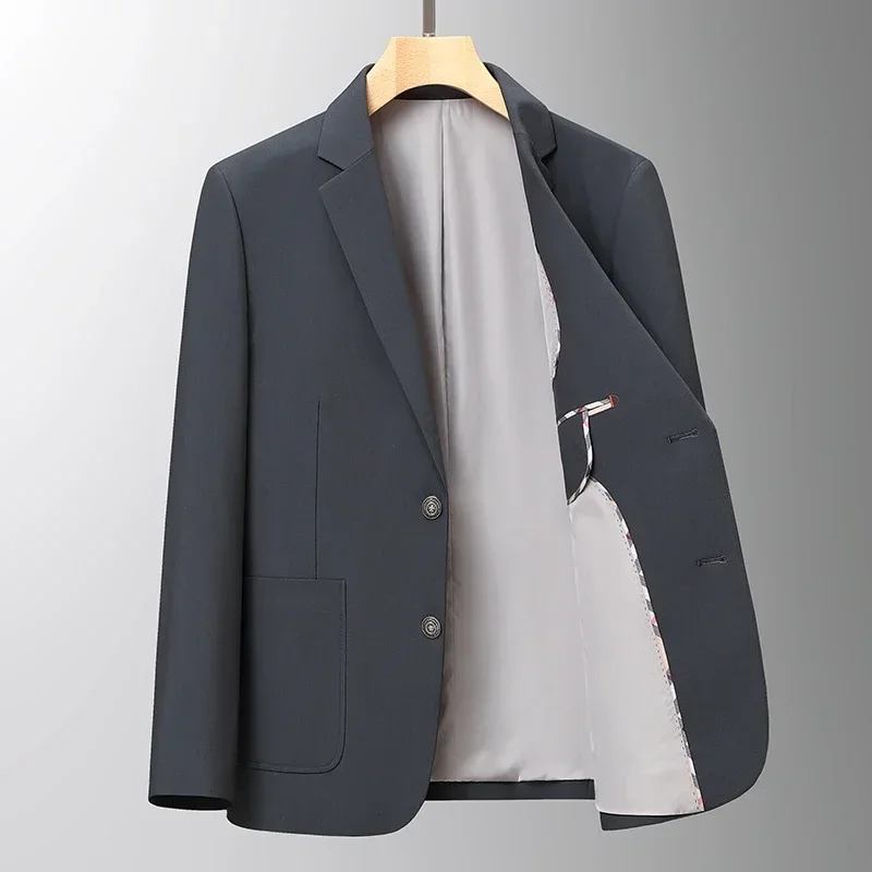 Luxury Men's Closing Spring and Autumn Thin Suit Fashion Casual Korean Blazers Pure Color Non-Ironing Suit Jacket