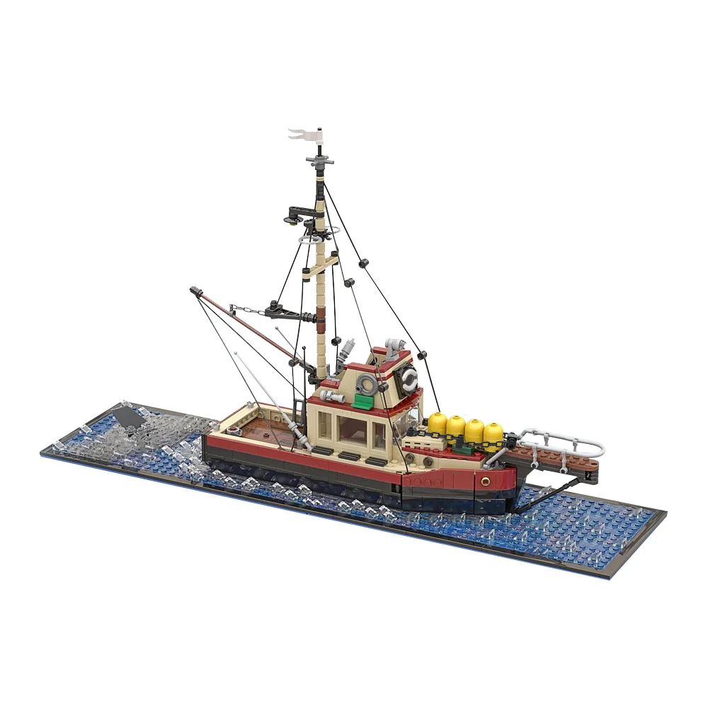 Bateau de pêche marin MOC-38659 modèle grand requin blanc bateau de pêche blocs de construction ensemble bricolage Puzzle jouet pour enfants cadeau d'anniversaire