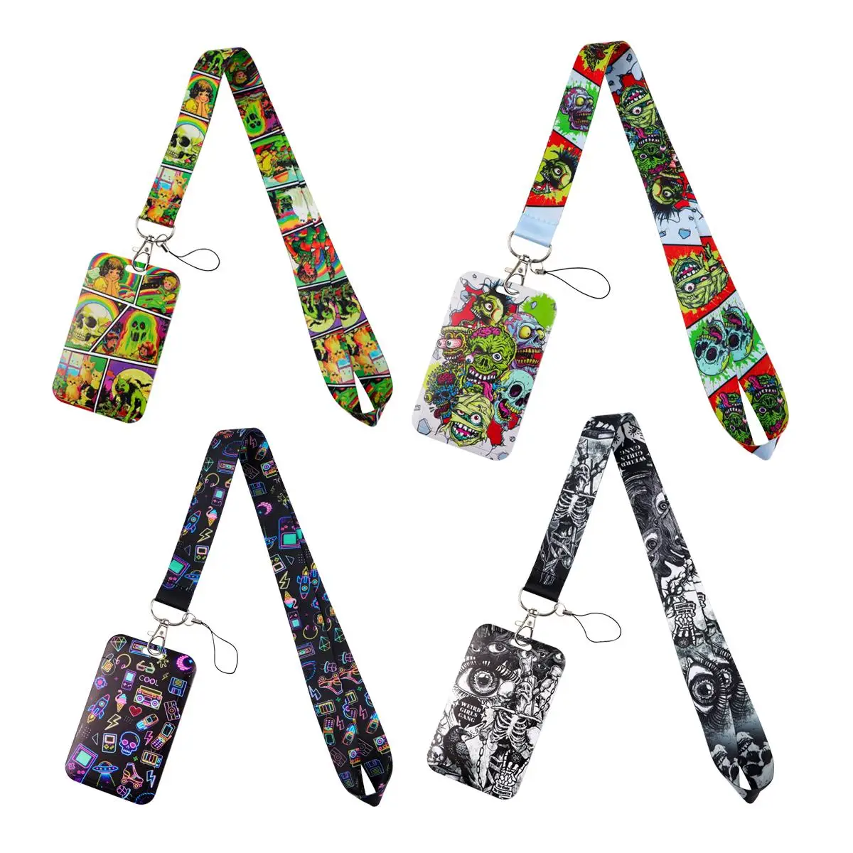 Totenkopf-Skelett Schlüsselband Halsband Schlüsselanhänger Cartoon Halloween Kartenhalter Ausweishalter Handy-Umhängeband Schlüsselring Zubehör