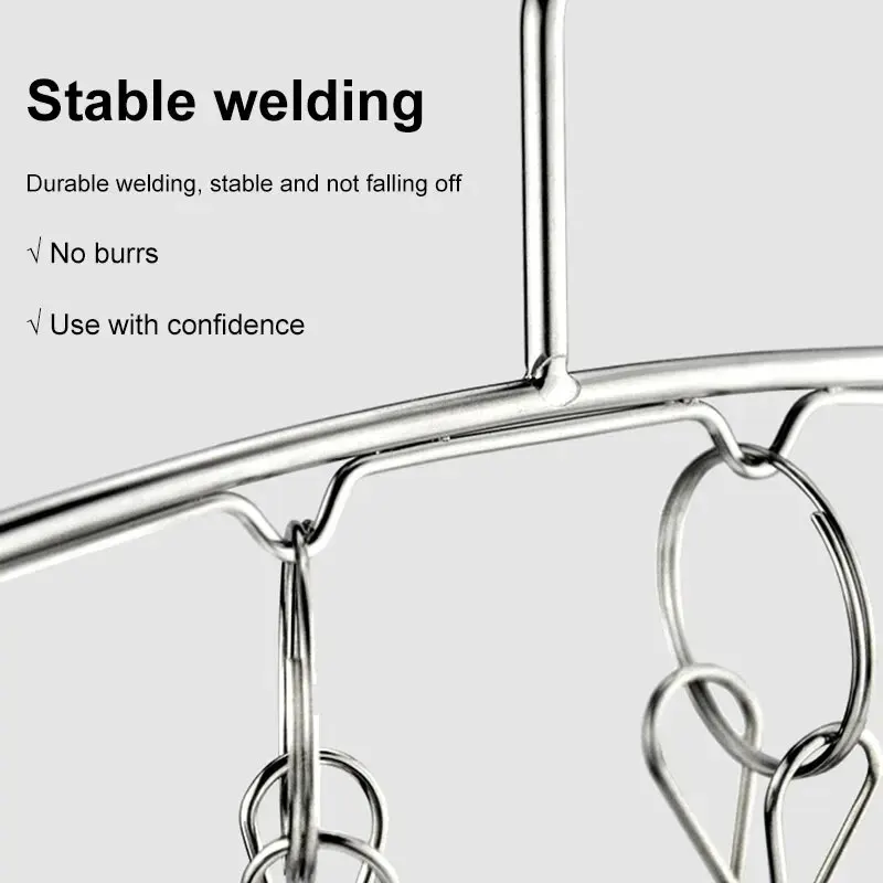 1pcs Stainless Steel Sock Rack With Windproof Curved 8-Clip Solid Clothes Rack Multifunctional Dual-Purpose Clothes Rack