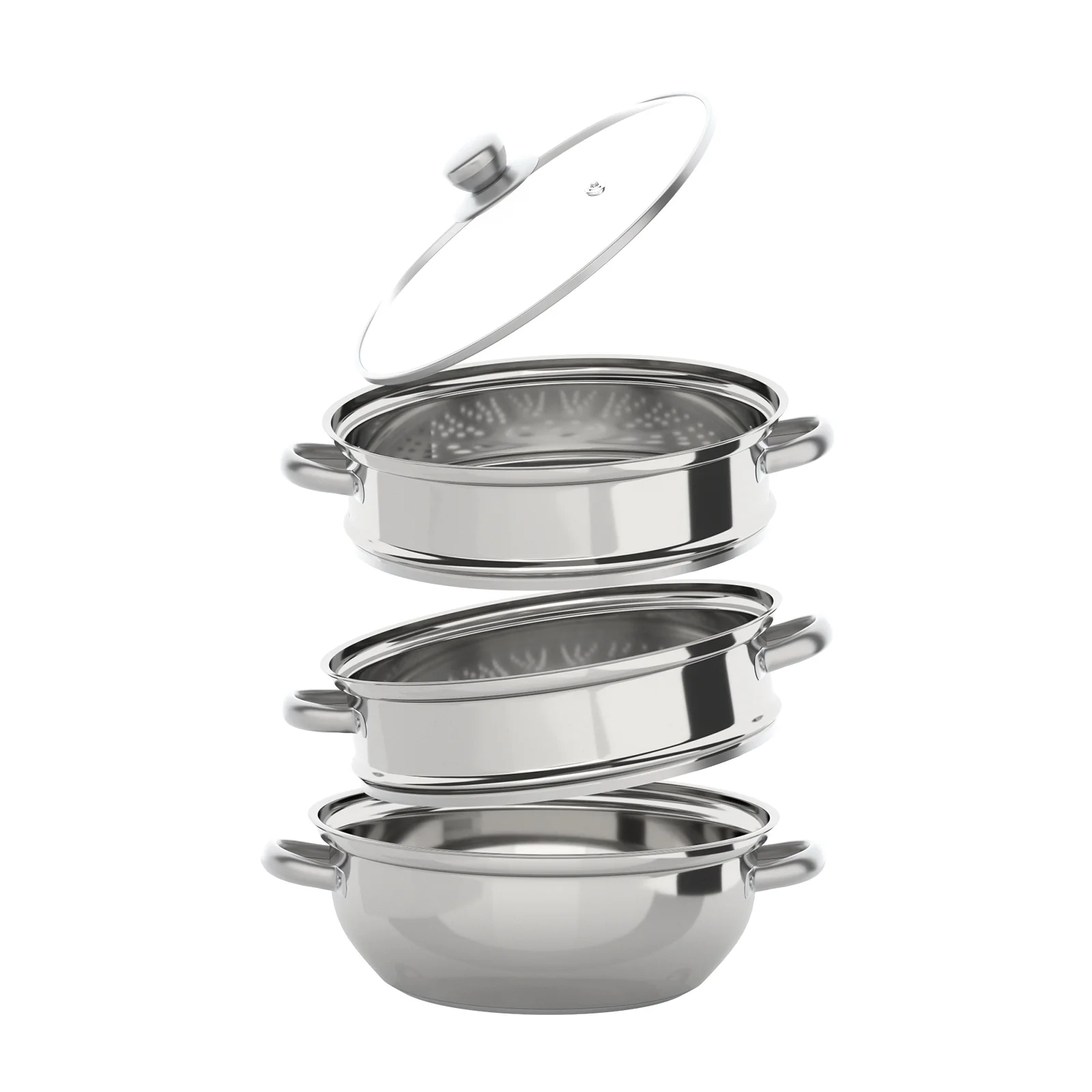 3-Tier Stainless Steel Steamer 11 Inch Diameter Steamer Cookware with Glass Lid for Fish Rice Vegetable Food Cooking Pot