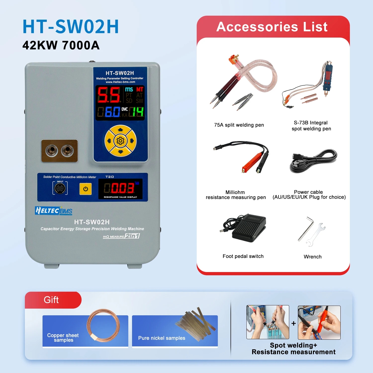 Heltec HT-SW02H Iron Lithium Power Battery Aluminum to Copper Battery Spot Welding Machine Large Unit Aluminum to Nickel Welding