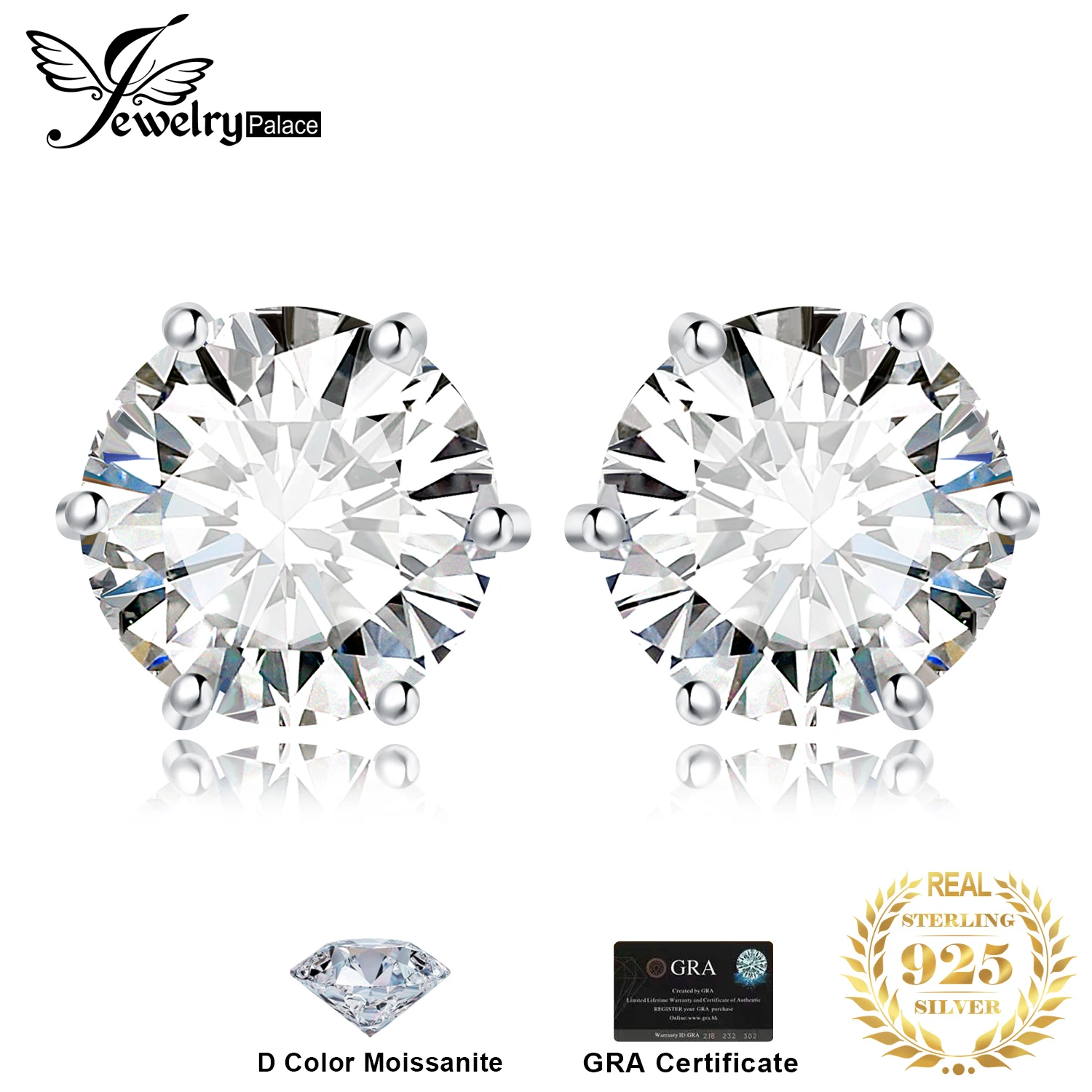 JewelryPalace S925 brincos de prata esterlina para mulheres, D Cor Moissanite, Total 0.6ct 1ct 2ct 3ct 4ct 6ct