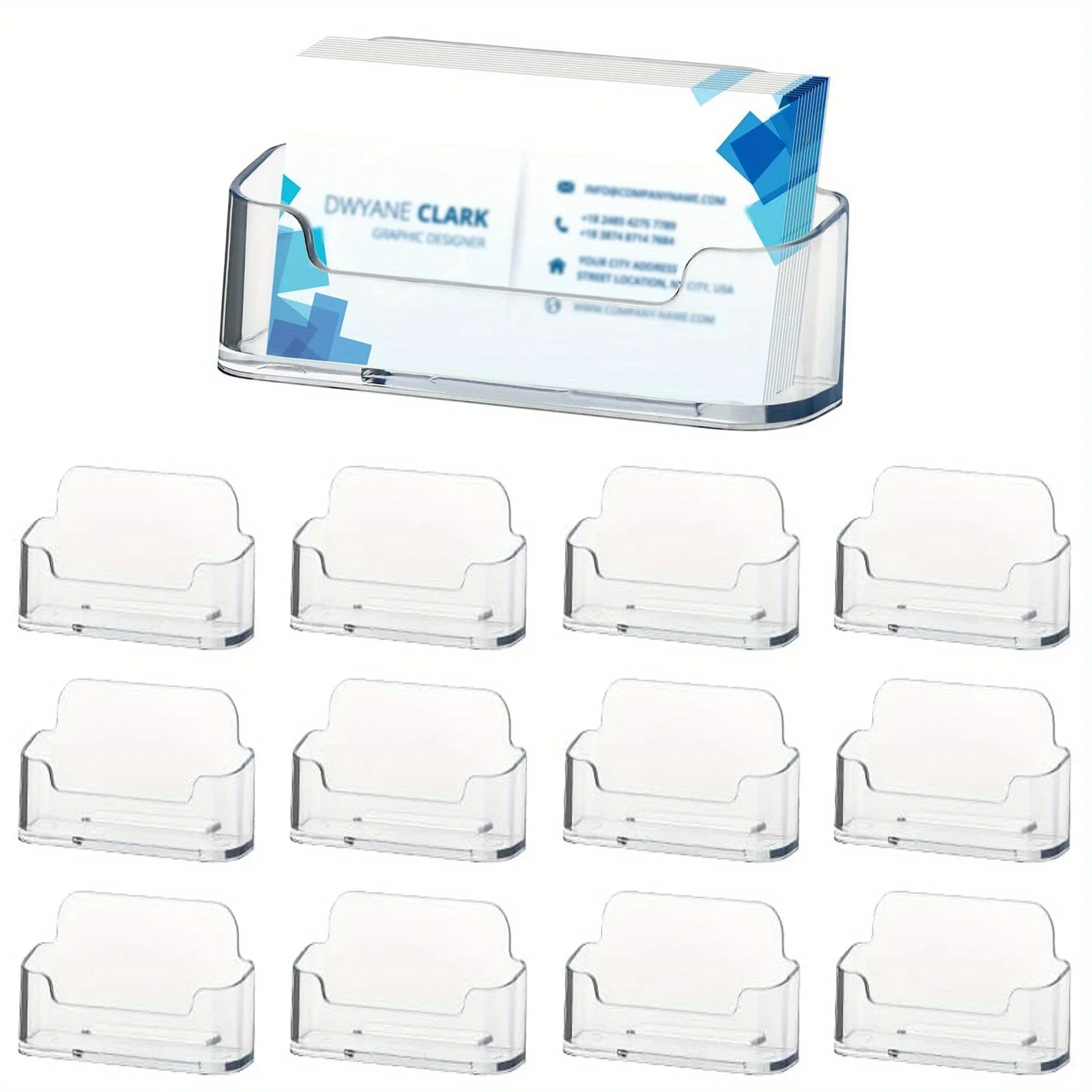 2pcs Clear Acrylic Business Card Holders for Desk - Sleek Display Stand for Office Essentials