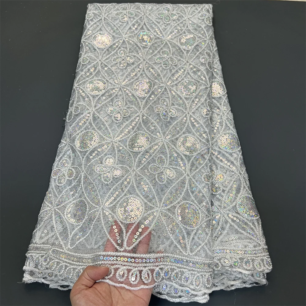 Imagem -02 - Africano Nigeriano Lantejoulas Costura Pano Líquido Tecido de Renda de Tule Vestidos de Baile Miçangas Bordados de Alta Qualidade Jardas Ps0047 2024