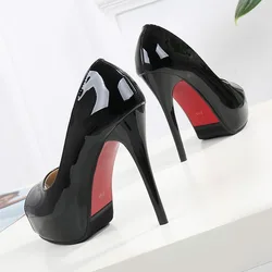 2024 Women Fetish 4cm Platform 12cm High Heels Pumps Lady Chunky Peep Toe Stiletto Heels Fetish Nightclub Prom Red Bottom Shoes