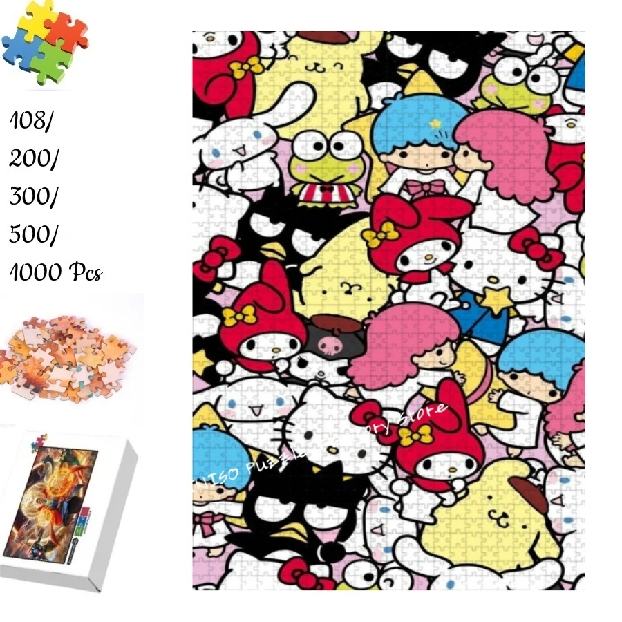 

Пазл Hello Kitty, забавная мультяшная игра Танграм для детей, несколько размеров, 108/200/300/500/1000 деталей, деревянный пазл