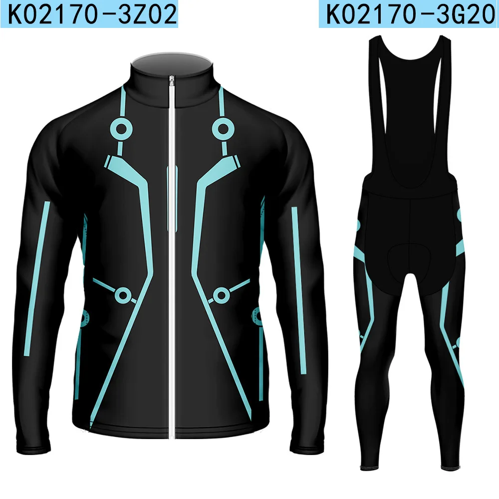 

MTB Uniform Bike Clothing Man's Black Print Cycling Jersey Sets Breathable Zipper Cycling Clothes Bicycle Ropa Ciclismo