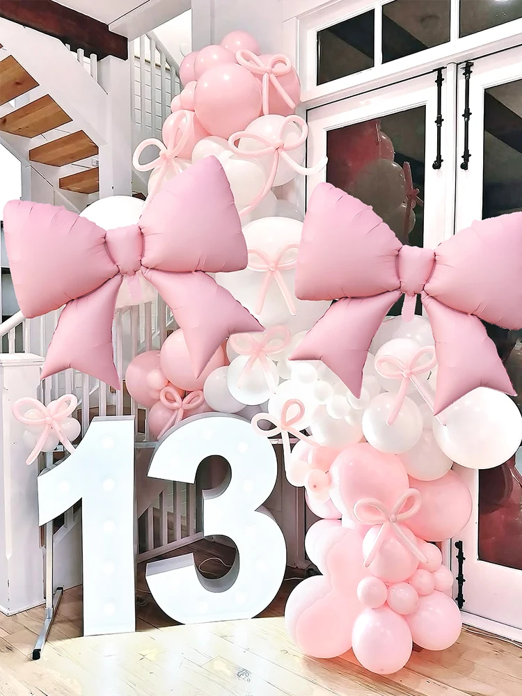 2/4 Stück matte hellrosa schleifenförmige Ballons, geeignet für Schleifendekoration, Prinzessinnen-Geburtstag, Brautparty, Junggesellinnenabschied. – Detail 4