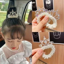 Rhinestone Crown Pearl Scrunchie Hair Tie Cute Bun Hair Rope for Girls High-End Light Luxury Princess Hair Accessories