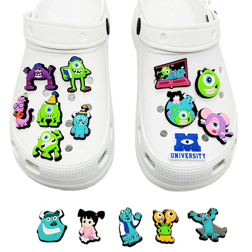 1-16pcs Monsters University Shoe Charms PVC Garden Cartoon Anime James P Shoes Buckles Decoration Fit Kids Gift