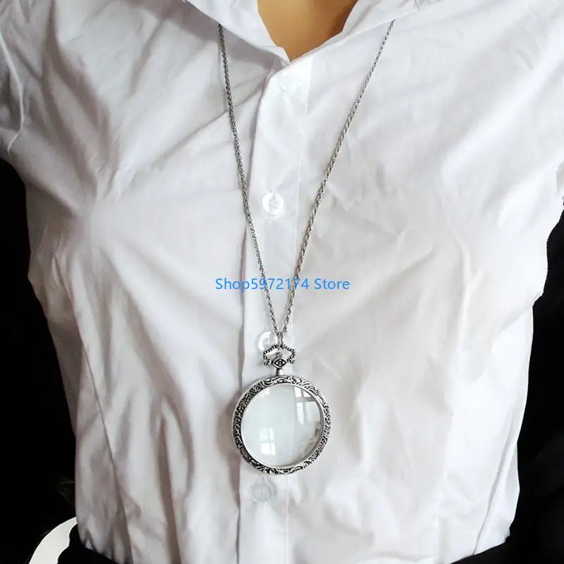 Y3NB 3X Magnifier Necklace Vintage Glass Sweater Chain for Newspapers Maps Reading Birthday Gift for Parents