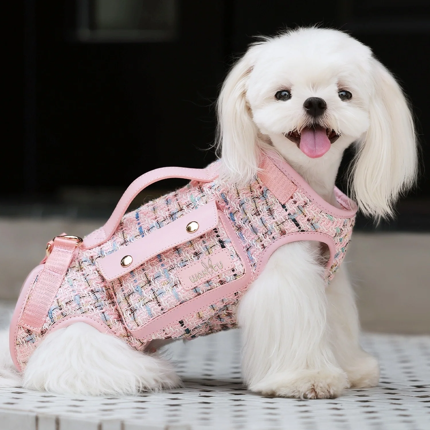 

2 - in - 1 Pet Carrier & Harness harness with leash set for Small Dogs soft sided pet carrier bag Plaid Tweed pet Carrier sling