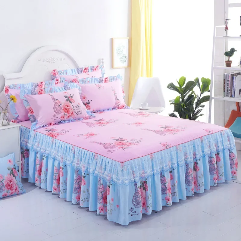 

1pc New Sanding Lace Bedspread Queen King Size Bed Skirt Two-Layer Single Double Bed Sheet Dust Ruffle Not Included Pillowcase