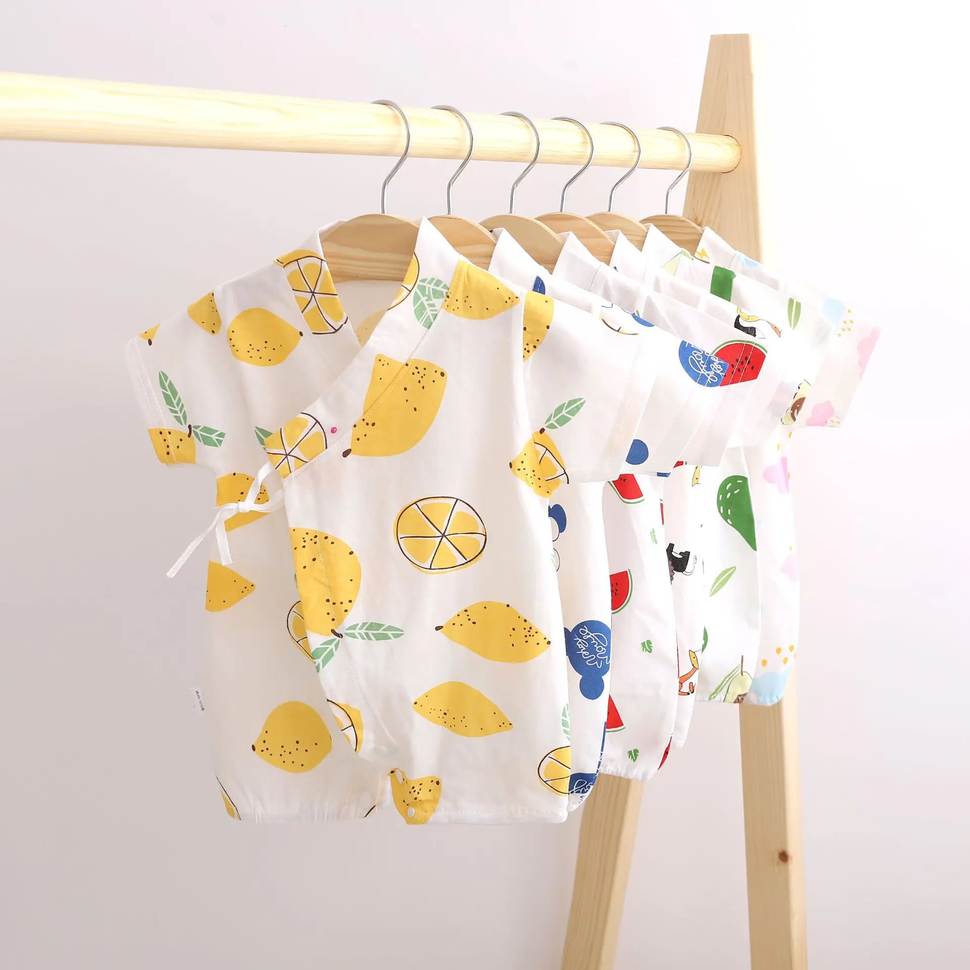 for-summer combed cotton print Korean version baby climbing clothes light and breathable boys and girls short-sleeved kimono