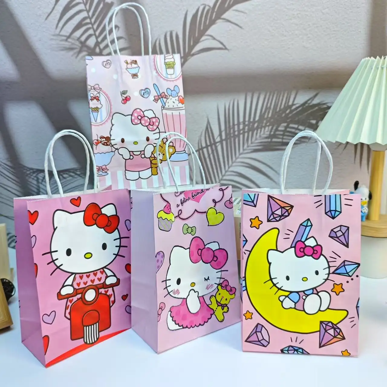10 шт., подарочные пакеты из крафт-бумаги «Hello Kitty» с ручками, розовая бумажная сумка для вечеринки с тематикой Kitty, украшение для детского душа, детского дня рождения
