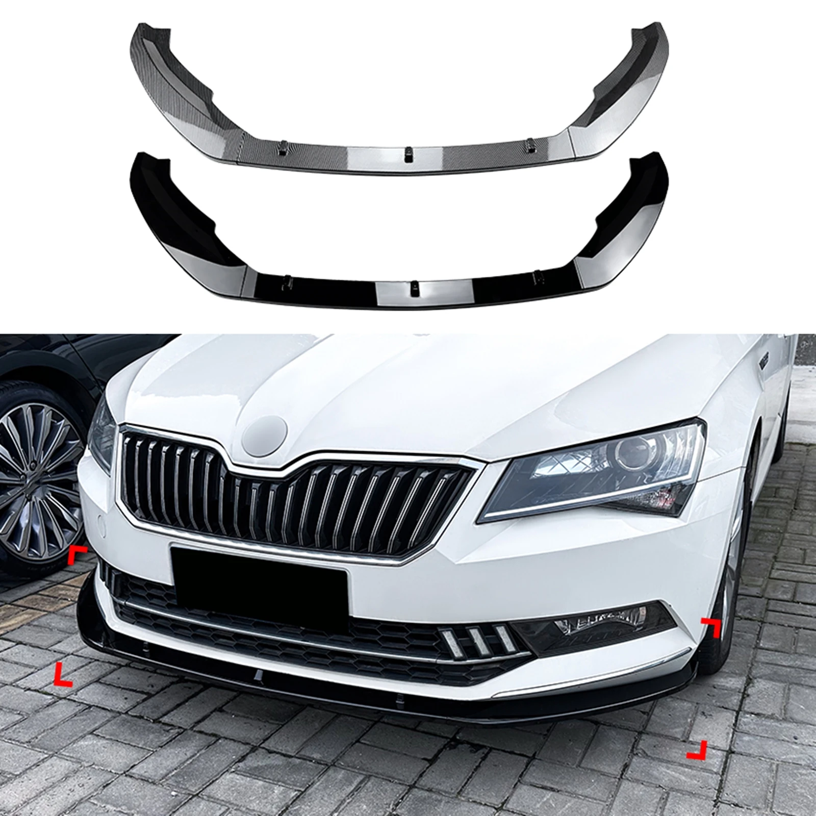 

For Skoda Superb B8 06.2016-2018 Front Bumper Spoiler Lip Gloss Black/Carbon Fiber Look Lower Splitter Blade Protector Body Kit