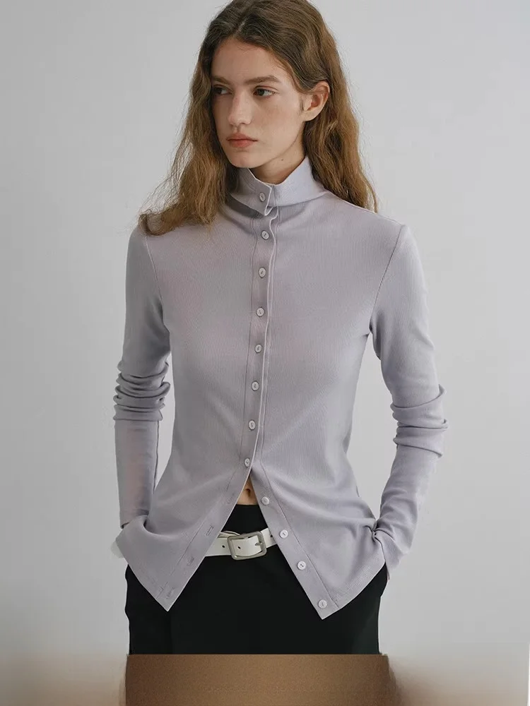 

cio Women's Knitted High Collar Long Sve T-irt Slim Fit Casual Sle Comfortable Soft Fabric Winter Base irt