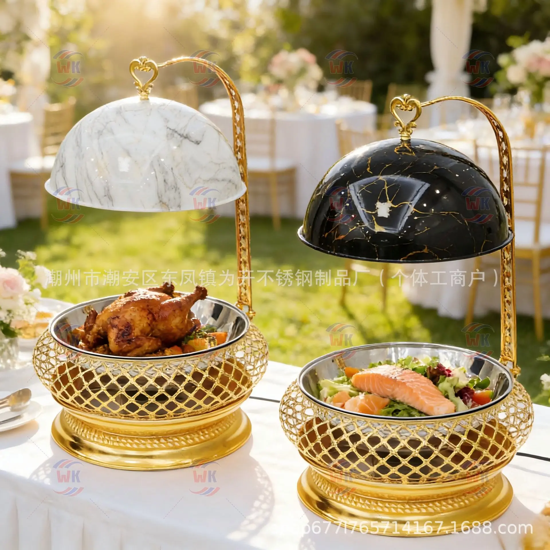 8L Luxury Gold Stainless Steel Hanging Chafing Dish, Alcohol Heating Food Warmer for Hotel and Outdoor Use